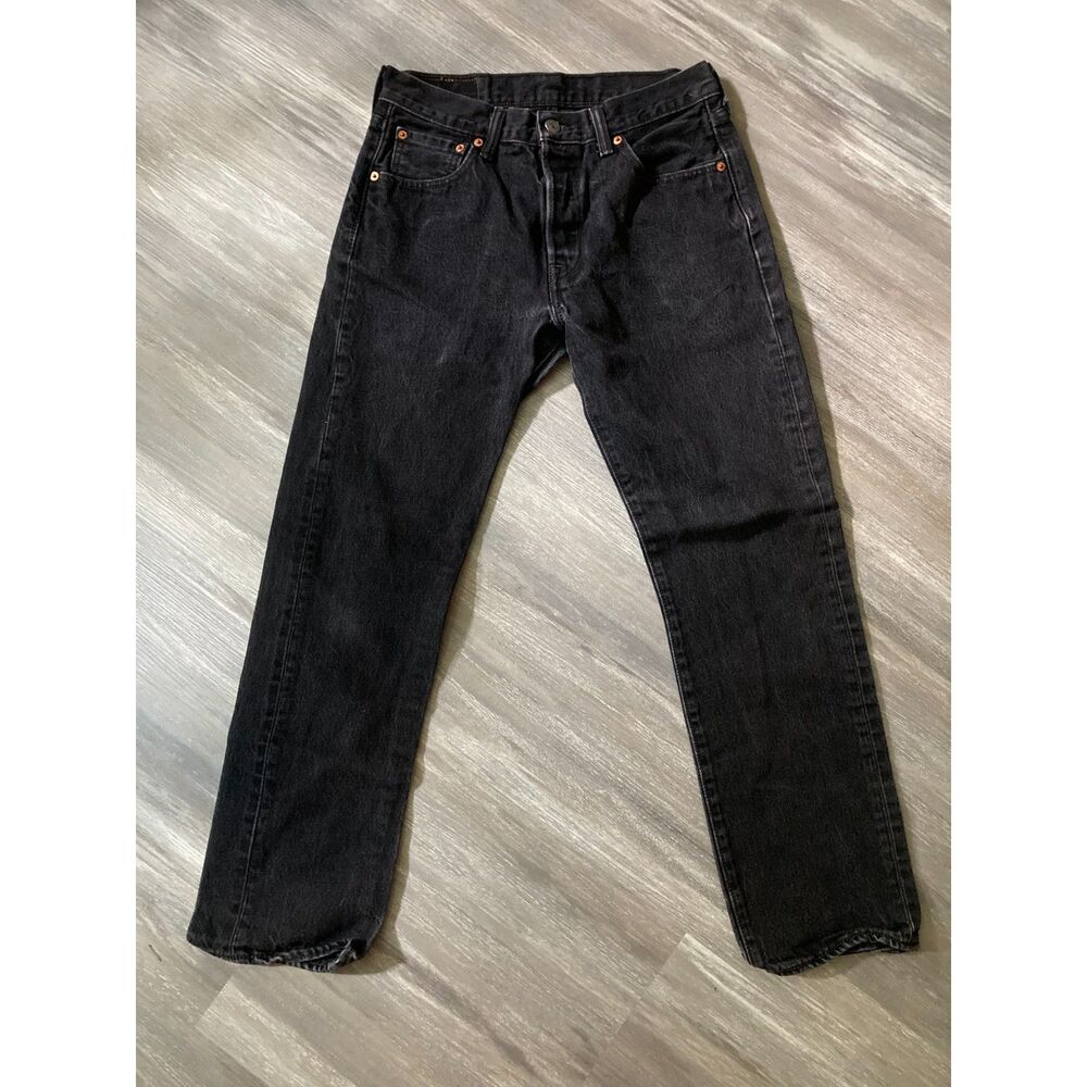 Levi's 501 Black Denim Jeans 28 x 28 Straight Leg Marble Faded